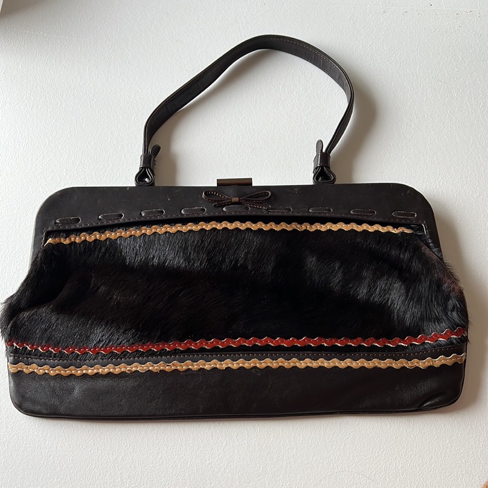 Jamin Puech Fur Brown Leather Clutch